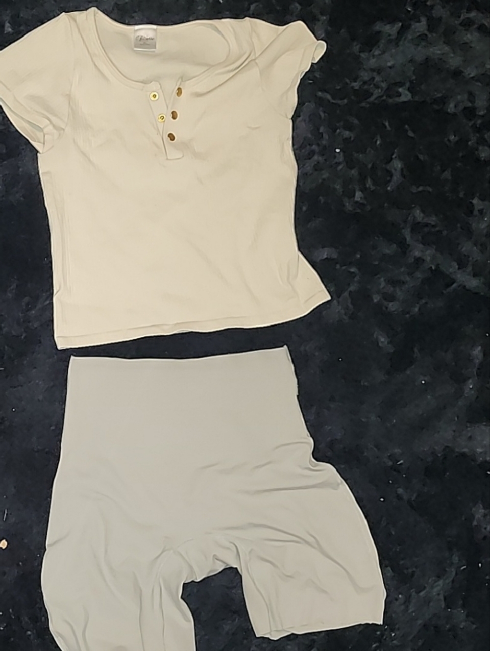 Kids Cream Ribbed Henley Top & Bike Shorts Matching Set Bundle